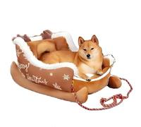 Lit Chaud Amusant pour Animaux De Compagnie, Traîneau De Père Noël, Coussin De Traîneau en Peluche De Noël avec Base Antidérapante, Coussin Lavable, pour Animaux De Petite, Moyenne Et Grande Brown M