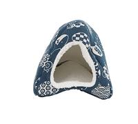 Lit chaud d'hiver pour hamster, petit lit de grotte pour animal de compagnie, pour chinchilla, cochon d'Inde, furet, maison confortable en peluche en lin doux avec de jolis motifs (blue cat head)