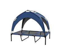 PawHut Lit Chien surélevé, lit de Camp pour Chien, Velum en Taffetas, Tissu textilène Micro-perforé + Sac de Transport Inclus, Facile à Assembler, 106 x 76 x 94 cm, Bleu foncé