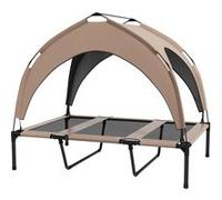PawHut Lit Chien surélevé, lit de Camp pour Chien, Velum en Taffetas, Tissu textilène Micro-perforé + Sac de Transport Inclus, Facile à Assembler, 106 x 76 x 94 cm, café