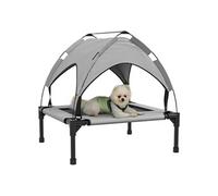PawHut Lit Chien surélevé, lit de Camp pour Chien, Velum en Taffetas, Tissu textilène Micro-perforé + Sac de Transport Inclus, Facile à Assembler, 76 x 61 x 69,5 cm, Gris