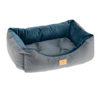 Lit Chiens et Chats Couchage CHESTER 50, avec Coussin Double-face, Tweed et Velours, Lavable, Bleu