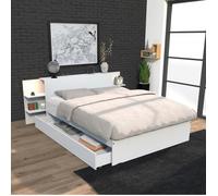 Lit City 140x190 + tête de lit Chevet + 1 tiroir/Blanc