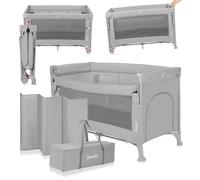 Lionelo Lit de voyage ELLEN 3 en 1 – Cododo 0–3 ans, 15 kg, 2 hauteurs, sangles, roues Gris
