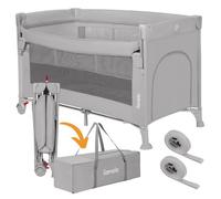 LIONELO ELLEN 3 en 1 Lit de Voyage de 0 à 3 ans, Cododo Pour Nouveau-nés et Enfants Plus Âgés jusqu'à 15 kg, 2 Hauteurs de Matelas, Sangles d'attache, Verrouillage Latéral, 2 Roues, Sac (Grey)