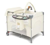 Lit Cododo 5 en 1 Évolutif Berceau de Chevet à Langer avec Matelas Parc Bébé et Lit Voyage Pliable avec Roulettes 0-36 Mois