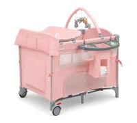 Lit Cododo 5 en 1 Évolutif Berceau de Chevet à Langer avec Matelas Parc Bébé et Lit Voyage Pliable avec Roulettes 0-36 Mois rose