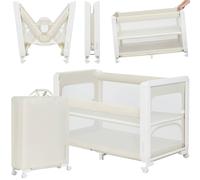 Lit cododo 5en1 LIONELO Patty - Lit bébé - Réglable en hauteur et inclinaison - Matelas 4cm - Roulettes avec frein - beige