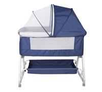 Lit Cododo Bébé 2 en 1, Berceau Bébé, Lit Bébé avec Matelas et Moustiquaire, Mode Balancelle et Inclinaison, table d'allaitement, réglage de la hauteur à 6 vitesses (95*50*98-110cm bleu marine)