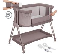 Lit cododo bébé 3en1 LIONELO Luna - Berceau - 4 x Roulettes - Matelas inclus - Hauteur et inclinaison réglables - Taupe
