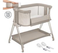Lit cododo bébé 3en1 LIONELO Luna - Berceau - 4 x Roulettes - Matelas inclus - Hauteur et inclinaison réglables - Beige
