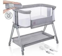 Lit cododo bébé 3en1 LIONELO Luna - Berceau - 4 x Roulettes - Matelas inclus - Hauteur et inclinaison réglables - Gris