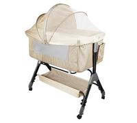Lit Cododo bébé avec Matelas,co-Sleeping,Hauteur Réglable à 6 Niveaux, Lit d’Appoint Bebe Evolutif à roulettes, Lit de Voyage Pliable, Panier de Rangement, 0-3 ans (Blanc cassé(104X52X103-115cm))