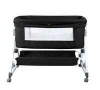 Lit Cododo bébé avec Matelas, Hauteur Réglable à 6 Niveaux, Lit d’Appoint Bebe Evolutif à roulettes, Lit de Voyage Pliable, Panier de Rangement, 0-2 ans-80 x 40 x 100-116 cm (6 Vitesses - Noir)