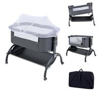 Lit Cododo Bébé Evolutif Matelas COSTWAY-Moustiquaire-Verrou Bidirectionnel 4 Roues-Panier de Rangement-7 Hauteurs-6 Mois 9kg Gris
