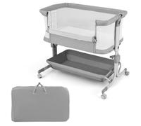 Lit Cododo Bébé Matelas 2,5cm COSTWAY-Dès Naissance-9kg-6 Hauteurs-4 Roulettes-Portable Pliable-Étagère de Rangement-Gris Clair