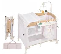 Lit cododo bebe pliant avec matelas,4 en 1 Lit parapluie bebe avec Berceau,Jouets suspendu,Table à Langer,rangement latéral,porte-gobelet,Lit evolutif bebe avec sac de transport Pour 0-24 Mois(Rose)