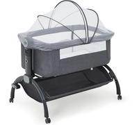 Lit cododo Bebe sue Roulettes avec Matelas,3 en 1 Lit Parapluie Bebe Portable avec Moustiquaire,Panier Rangement,Hauteur Réglable,Inclinaison réglable Anti-reflux,Lit Bebe evolutif pour 0-6 Mois(Gris)