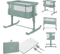 Lit bébé cododo 3en1 LIONELO Aurora - Réglable en hauteur et inclinaison - Matelas et sac inclus - Sage