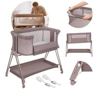 Lionelo LUNA Lit Bebe Indépendant, Jusqu’à 9kg Fixation au Lit des Parents | Du Nouveau-Né à 9 kg, Cododo avec Matelas, Co-Sleeping, Hauteur et Inclinaison Réglables, 4 Roues avec Blocage, Aéré