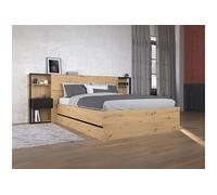 Lit coffre 140 x 190 cm avec chevets - Coloris : Naturel et noir - LUDARO