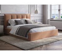 Lit coffre 140 x 190 cm avec tête de lit coutures verticales - Tissu - Terracotta - KILACLO