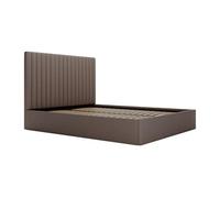 Lit coffre 140 x 190 cm avec tête de lit coutures verticales - Velours côtelé - Taupe - SARAH