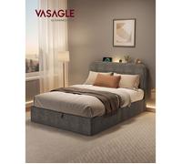 Lit Double, Cadre de Lit, Lit Coffre, Sommier Relevable, 140 x 190 cm, avec Rangement, Éclairage LED, Ports de Charge, Tête de Lit, Gris Ardoise