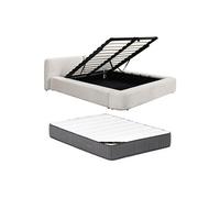 Vente-unique - Lit Coffre 140 x 190 cm - Tissu - Beige + Matelas - JUDALO de Maison Céphy