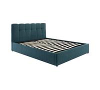 Lit coffre 140 x 190 cm - Tissu bouclette - Bleu canard - MAZIRI