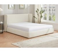 Lit coffre 140 x 190 cm - Tissu bouclette - Crème - CORTAGA
