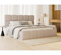 Lit coffre 140 x 190 cm - Tissu effet cuir - Beige - DAMADO de