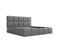 Lit coffre 140 x 190 cm - Tissu effet cuir - Gris - DAMADO de