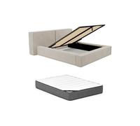 Lit coffre 140 x 190 cm - Velours côtelé - Beige + Matelas - TIMANO de Pascal Morabito