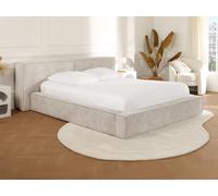 Lit coffre 140 x 190 cm - Velours côtelé - Beige + Matelas - TIMANO