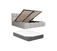 Lit coffre 140 x 190cm - Tissu chiné - Gris clair + Matelas - DAMADO de Pascal Morabito