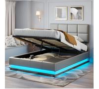 Lit coffre 140 x 200 cm Lit double rembourré avec LED, tête de lit réglable et coffre de rangement hydraulique - Cuir PU gris
