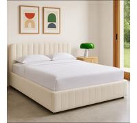 Lit Coffre 140x190 Cm Avec Tête De Lit En Tissu Bouclé Beige Beige