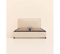 Lit coffre 140x190 cm - Beige - Avec tête de lit - Acier recy t lattes en bois - Grand volume de rangement - Fait en France - Tediber
