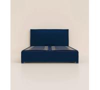 Lit coffre 140x190 cm - Bleu - Avec tête de lit - Acier recyclé et lattes en bois - Grand volume de rangement - Fait en France - Tediber