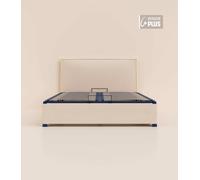 Lit coffre 140x190 cm Plus - Beige - Avec tête de lit - Acier recy t lattes en bois - Grand volume de rangement - Fait en France - Tediber