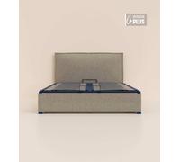 Lit coffre 140x190 cm Plus - Gris - Avec tête de lit - Acier recy t lattes en bois - Grand volume de rangement - Fait en France - Tediber