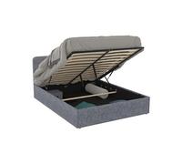 IDMarket - Lit Coffre Double Norfolk avec tête de lit et sommier 140 x 190 cm Tissu Gris Anthracite