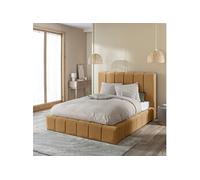 Lit coffre 140x190 en velours matelassé camel
