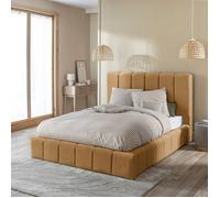 Lit coffre 140x190 en velours matelassé camel - Camel - Terre de Nuit