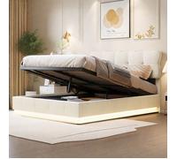 Lit Coffre 140x190cm - avec Rangement Hydraulique et Éclairage LED RGB - Tête de Lit ""Nuage"" Capitonné - Cadre de Lit Double