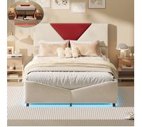 Lit coffre 140x190cm avec sommier, Lit adulte avec espace de rangement, Tête de lit rembourrée, Éclairage intégré, 2 places,Velours
