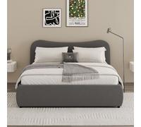 Lit Coffre 140x190cm Design Arrondi Velours Côtelé Gris Plano Gris