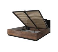 Lit coffre 140x200 - Chêne foncé et noir - Collection FOX - Sommier inclus
