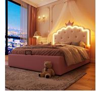 Lit coffre 140x200 cm d'ambiance télécommandé Forme de princesse héritière - SWEIKO - PU Rose